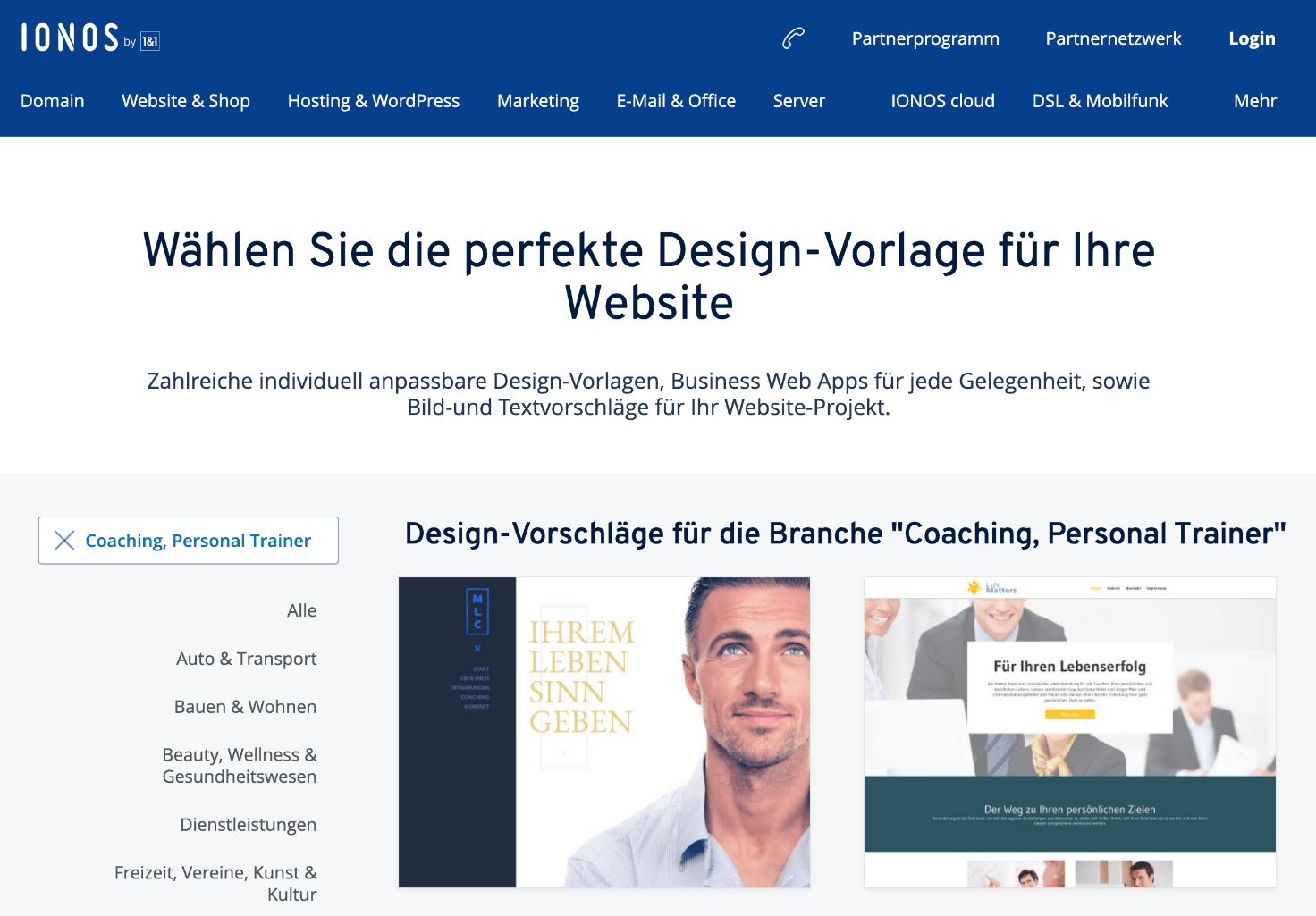 Design-Vorlage für Coaching-Website