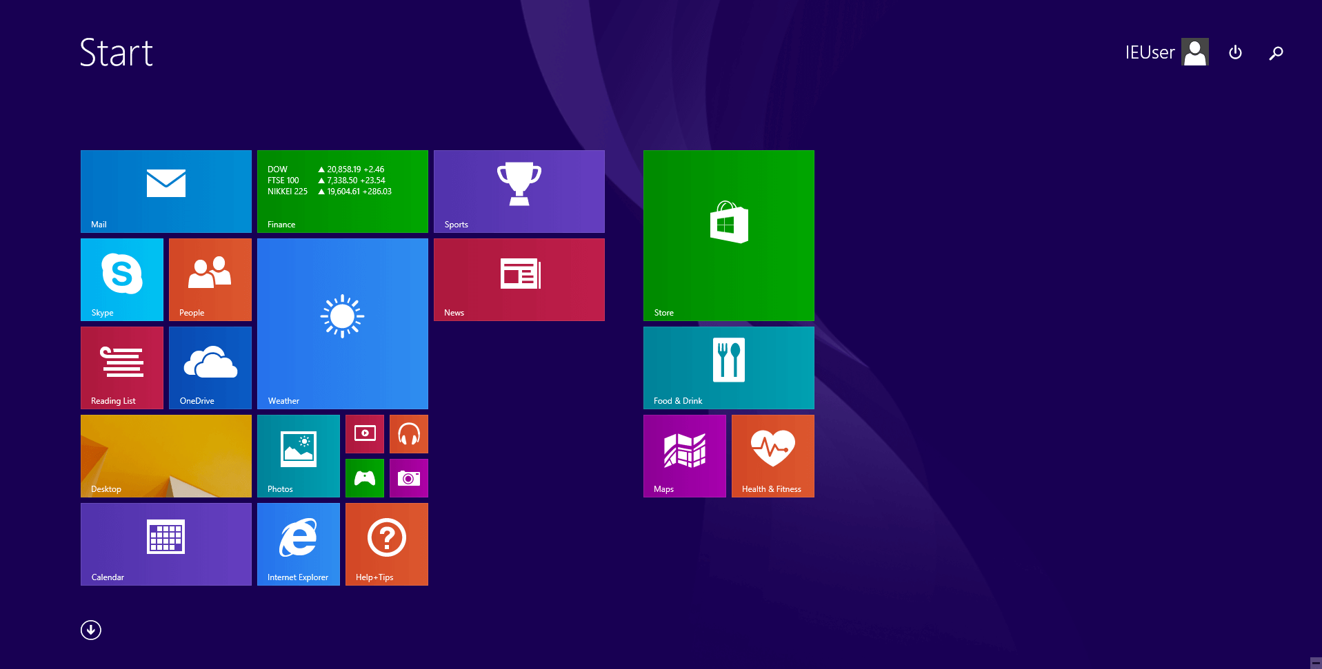 Startbildschirm von Windows 8.1 mit Modern UI
