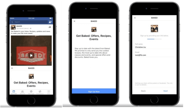 Facebook-Anzeige mit kurzem Anzeigentext, Video und Call-to-Action, dargestellt auf einem Smartphone
