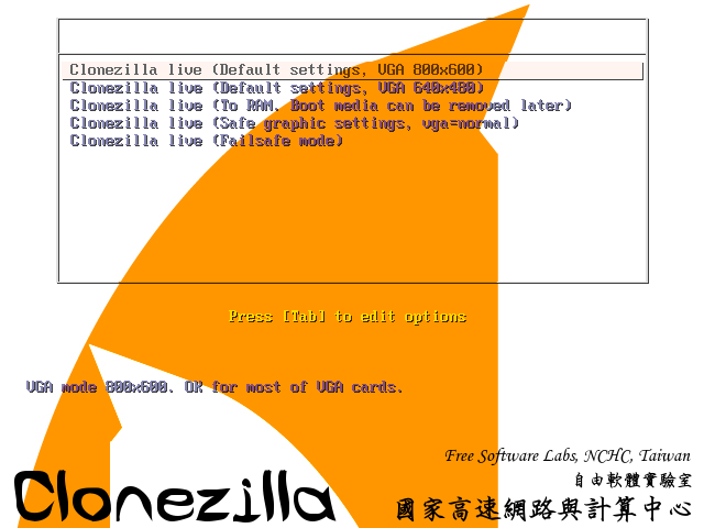 Clonezilla-Live-Boot-Menü: Menü zur Auswahl weiterer Betriebsmodi