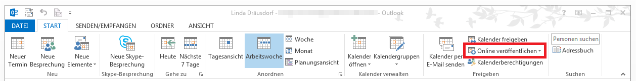 Outlook: Symbolleiste der Kalenderansicht im Register „Start“