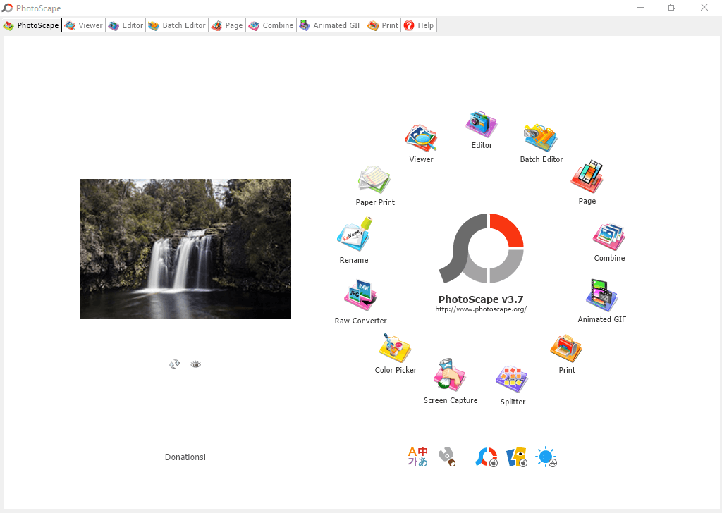 Start-Bildschirm des kostenlosen Tools von Photoscape