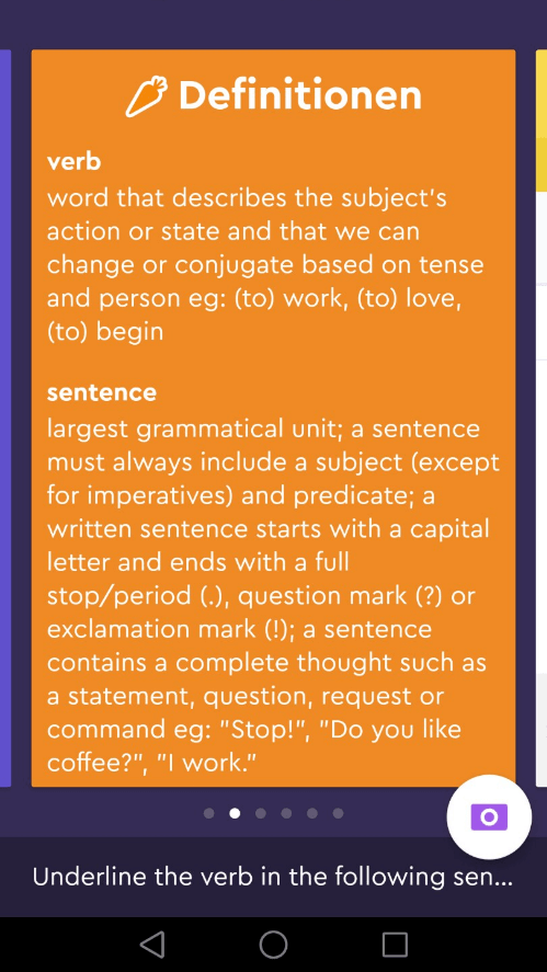 Screenshot der Socratic-App mit einer englischsprachigen Definition von Verben