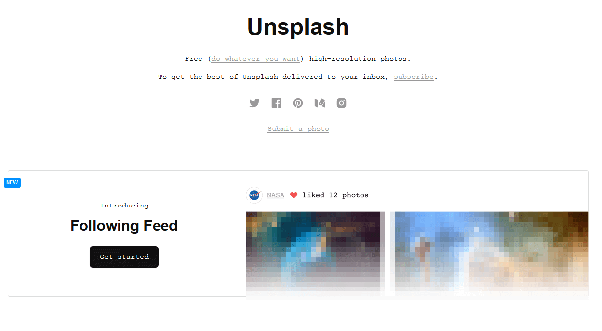 Screenshot der Unsplash-Website