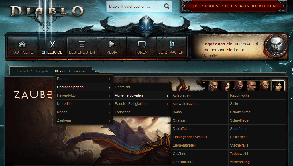 Screenshot der offiziellen Website von Diablo III