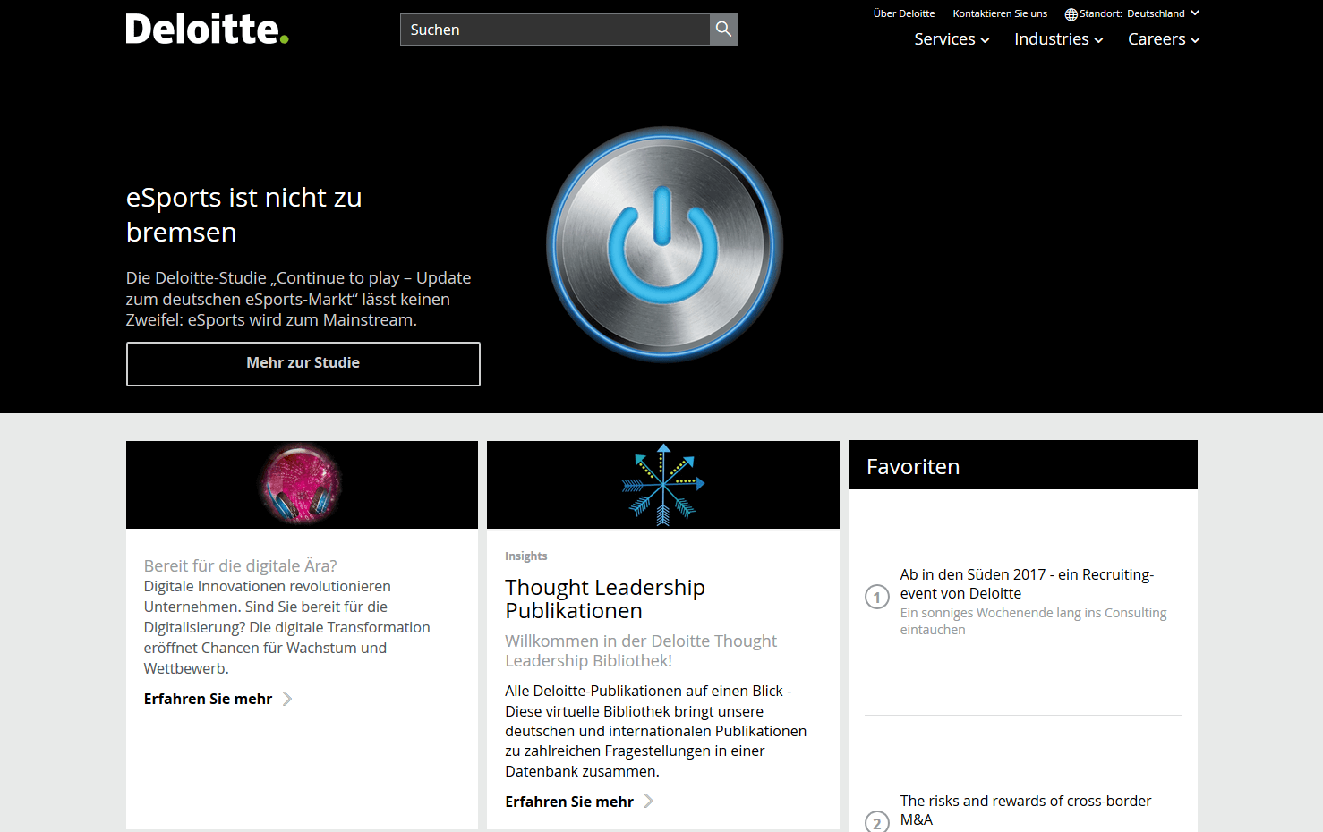 Screenshot der deutschsprachigen Startseite von Deloitte