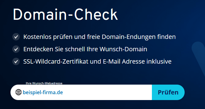 Screenshot des kostenlosen Domain-Checks von IONOS