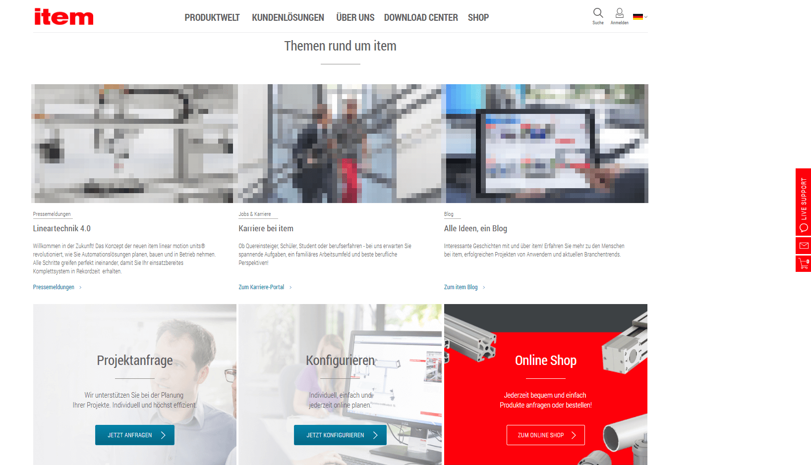 Screenshot der Website von item Industrietechnik