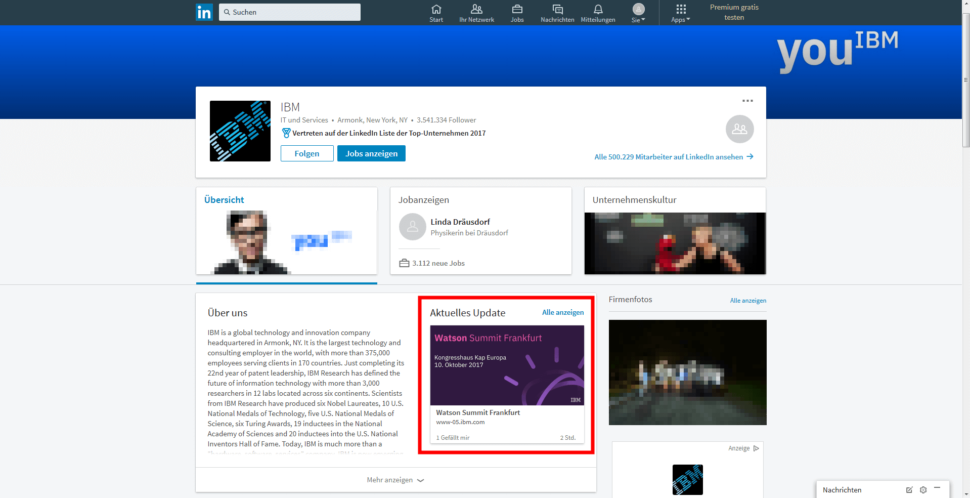 Unternehmensprofil von IBM bei LinkedIn