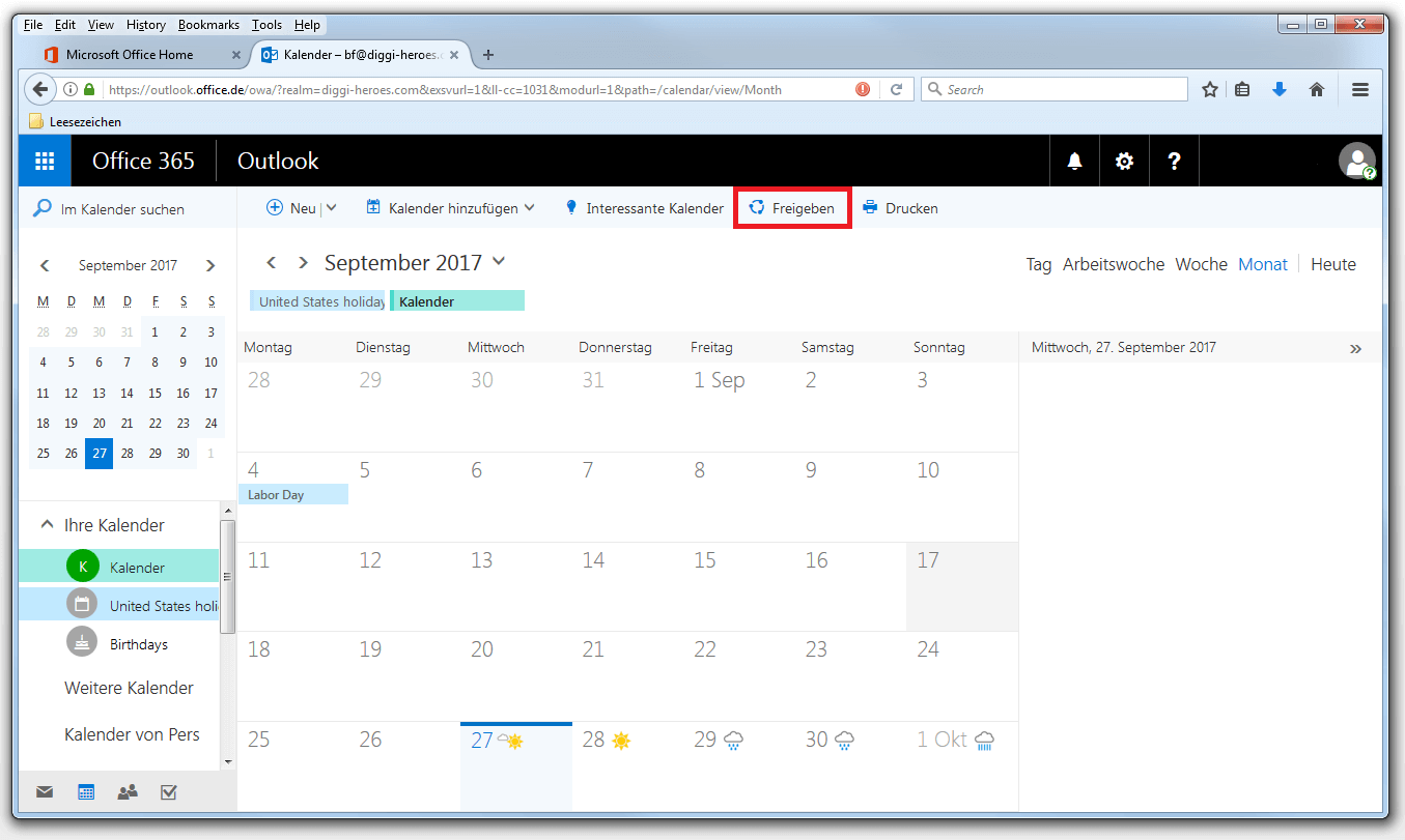 OutlookKalender freigeben IONOS