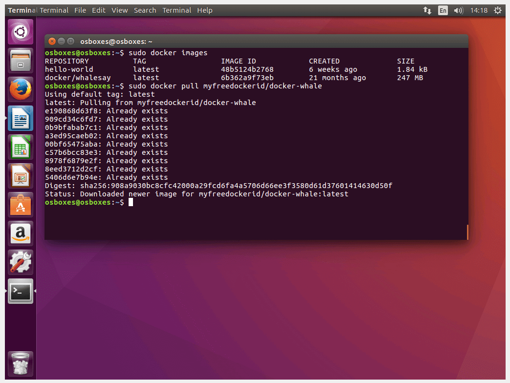 Ubuntu-Terminal: Download aus dem Docker-Hub