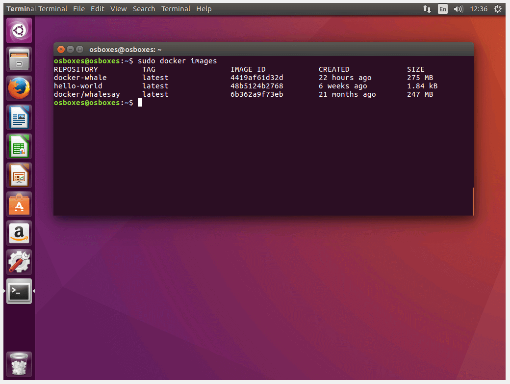 Übersicht aller lokalen Images im Ubuntu-Terminal