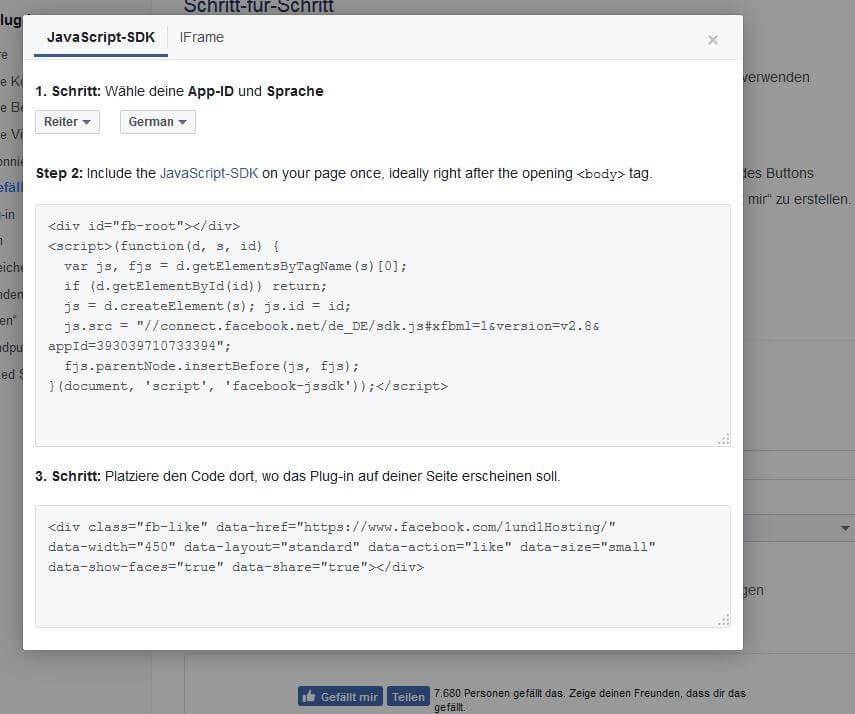 So sieht der Code zur Implementierung des Facebook-Like-Buttons aus