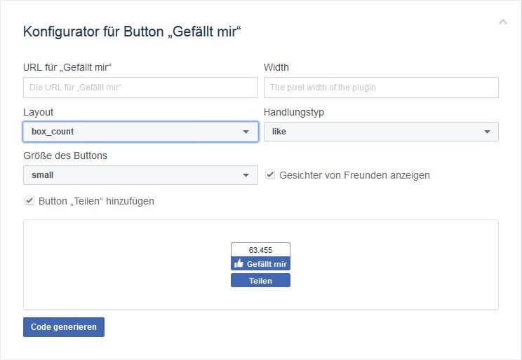 Code-Konfigurator von Facebook: Gestaltung des eigenen Like-Button-Plug-ins