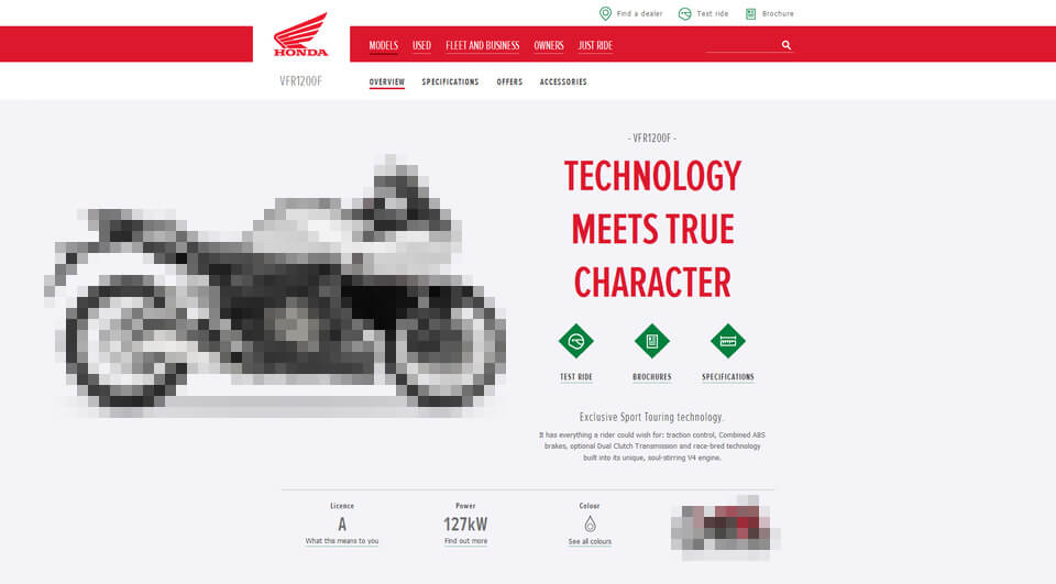Website des Motorradherstellers Honda