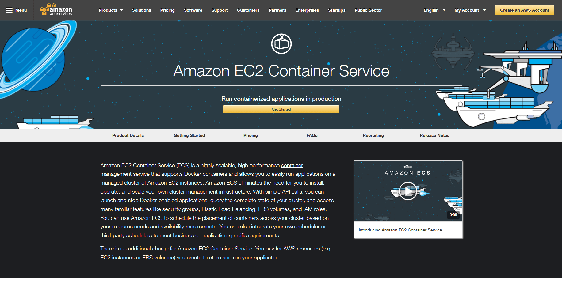 Produktwebsite des Amazon EC2 Container Service (ECS)