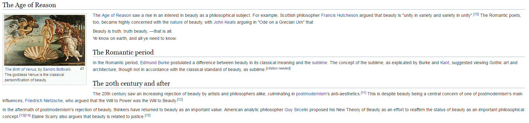 Ausschnitt aus dem ursprünglichen Wikipedia-Artikel zum Thema „Beauty“ (Schönheit)