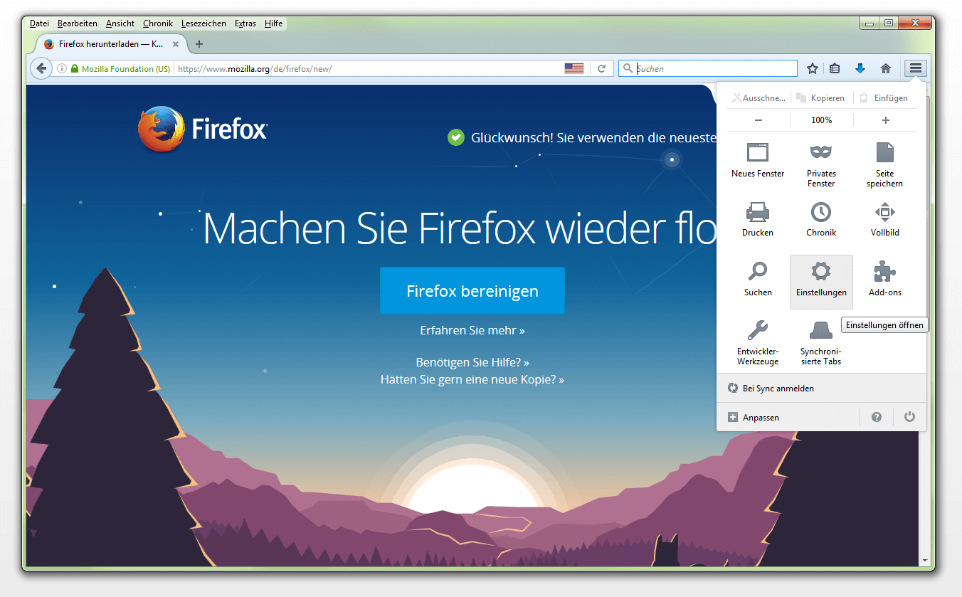Das Menü von Mozilla Firefox