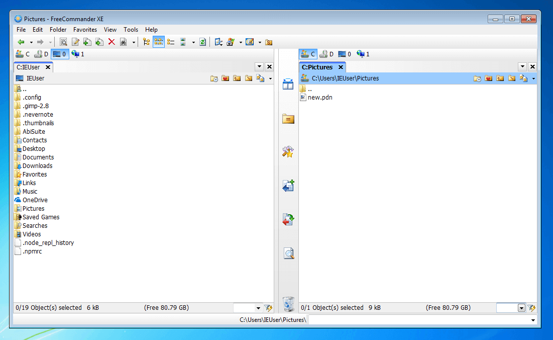 Die Benutzeroberfläche des Windows-Dateimanagers FreeCommander XE 2017