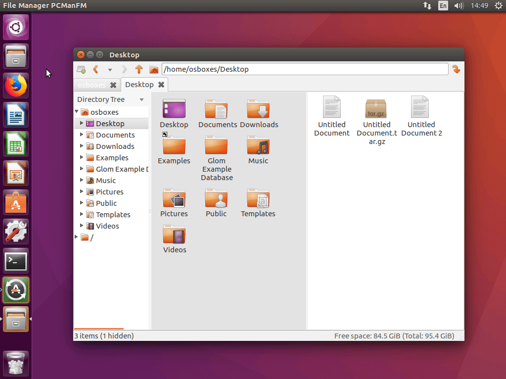 Die Benutzeroberfläche des Linux-Dateimanagers PCManFM
