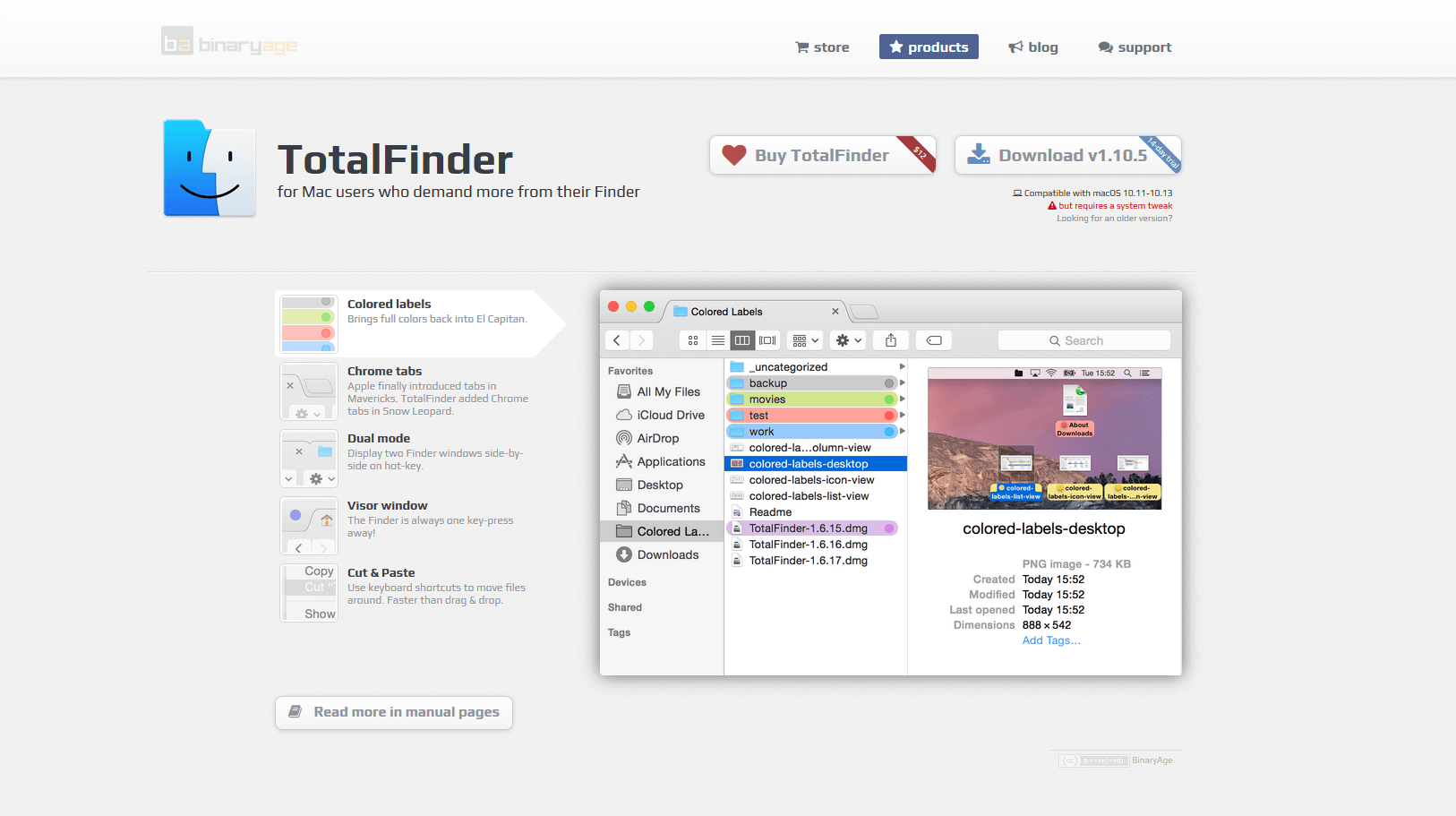Produkt-Website zur Finder-Erweiterung TotalFinder