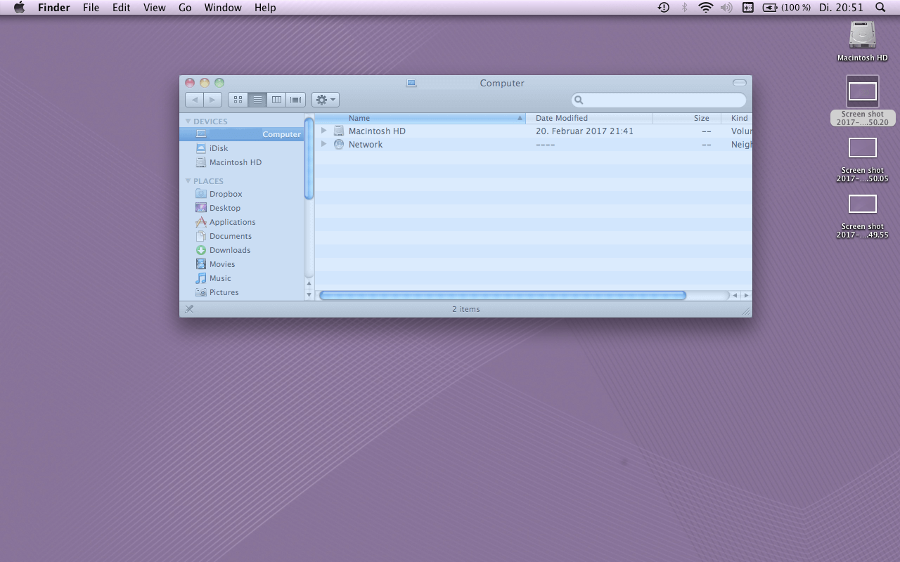 Desktop von OS X mit aktivierter Screenshot-Funktion