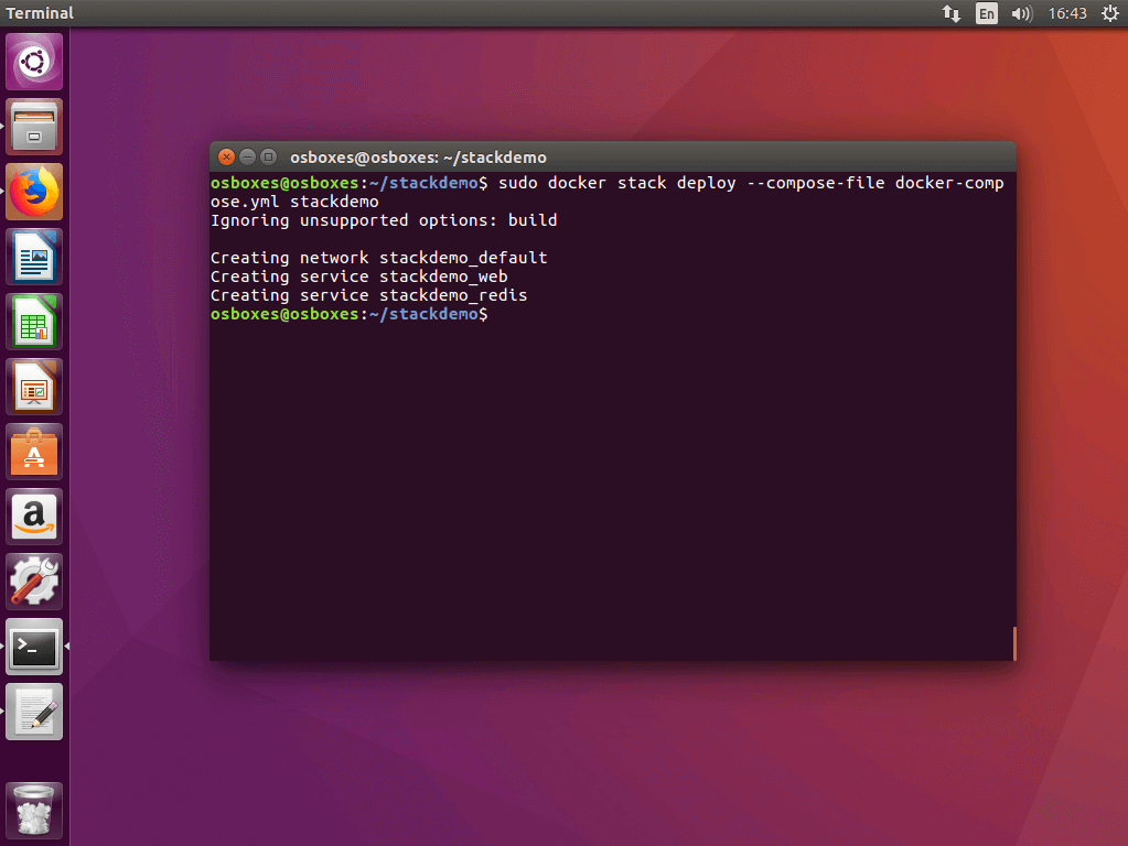 Der Befehl „docker stack deploy“ im Ubuntu Terminal