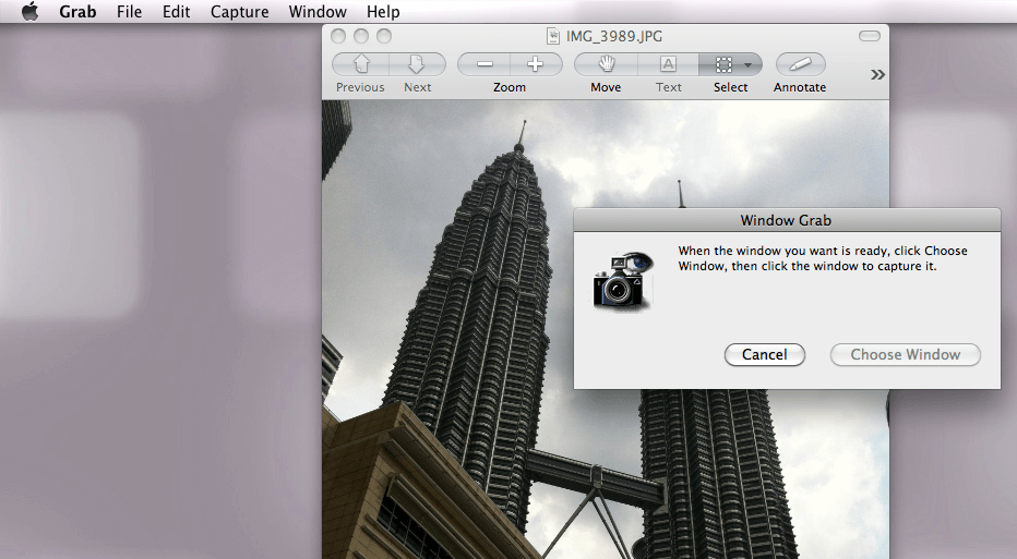 Fensterfunktion der Software Bildschirmfoto