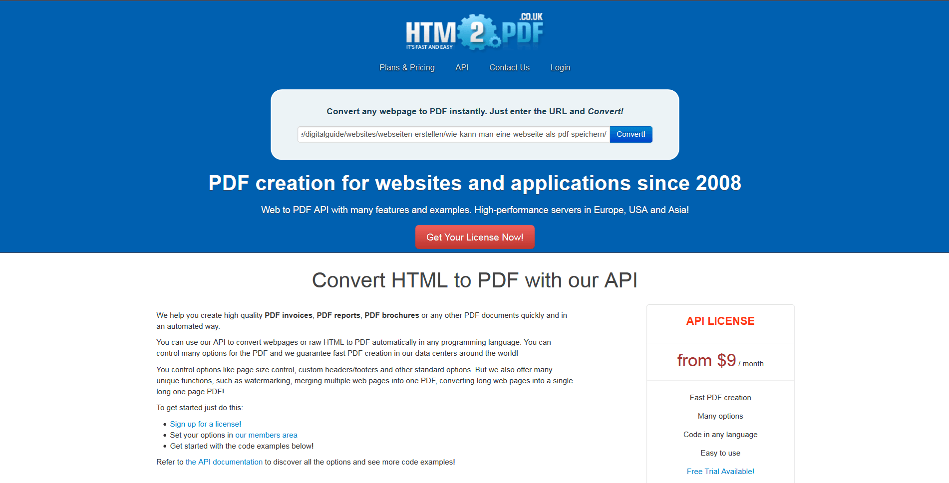 Homepage von htm2pdf.co.uk