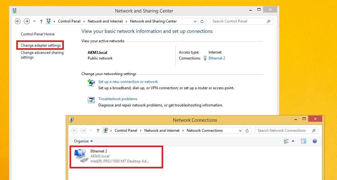 Netzwerk- und Freigabecenter und verfügbare Netzwerke unter Windows 8