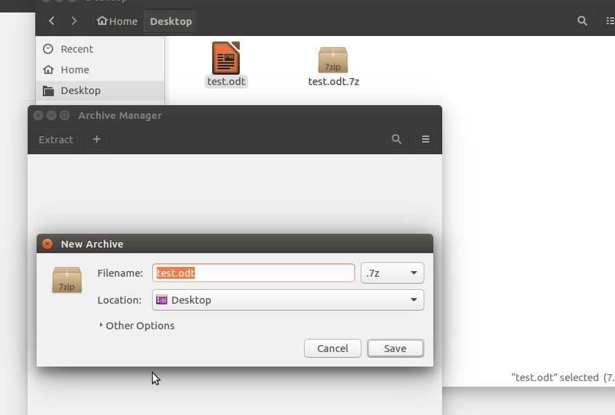 Ubuntu Archive Manager: p7zip-Kompression