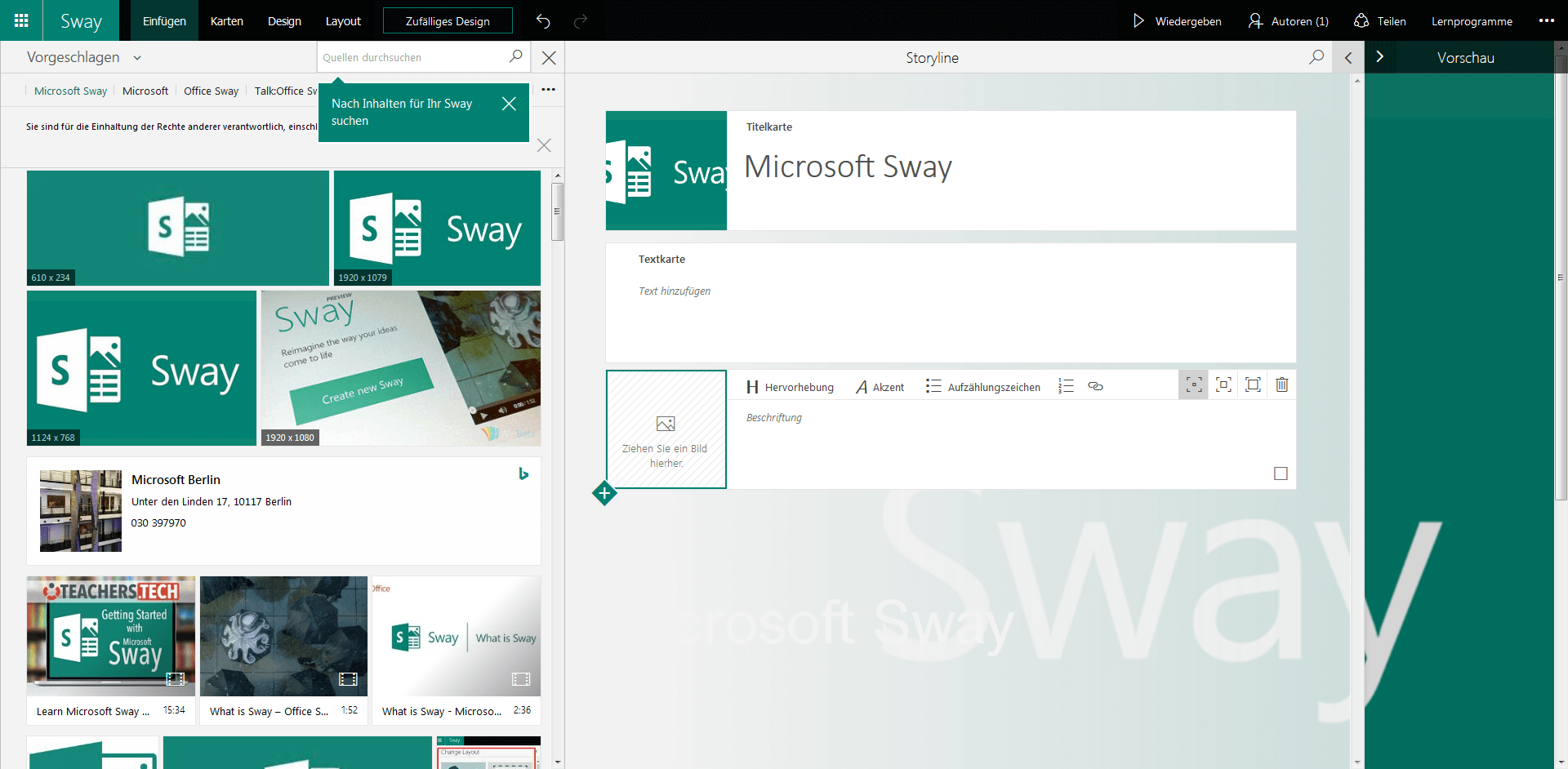 Online-Tool Sway von Microsoft in der Übersicht