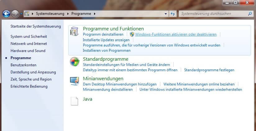 Systemsteuerung von Windows 7