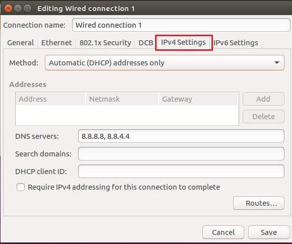 Ubuntu 16.04: IPv4-Menü