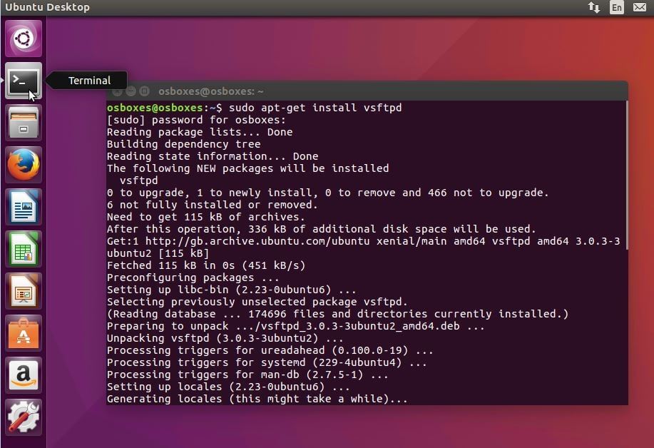 Ubuntu-Terminal: vsftpd-Installation
