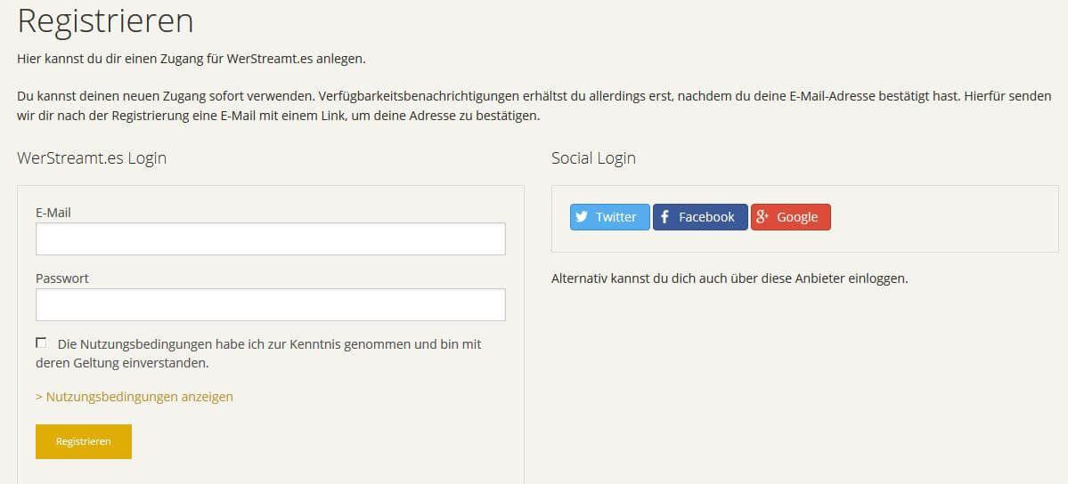 Registrierungsprozess bei WerStreamt.es