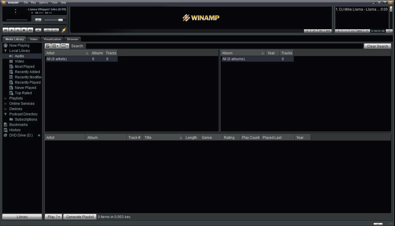 Screenshot der Benutzeroberfläche vom Player Winamp