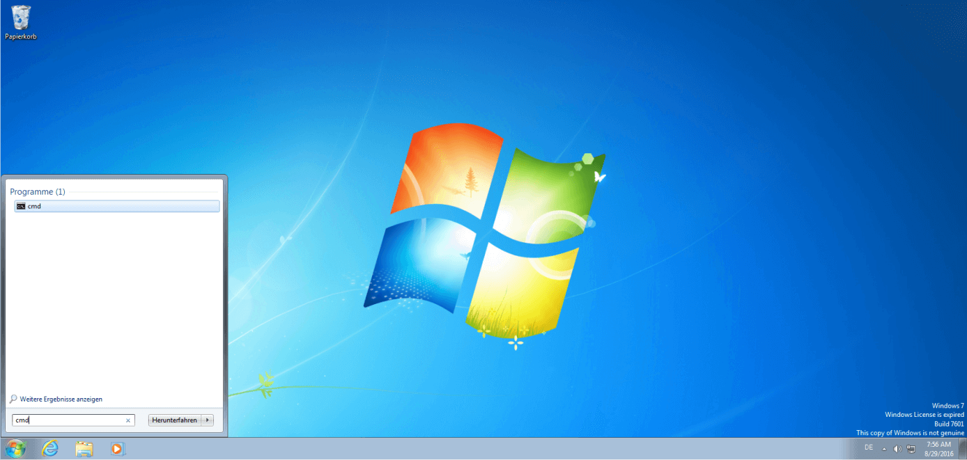 Die Windows-Shell cmd.exe über das Startmenü aufrufen