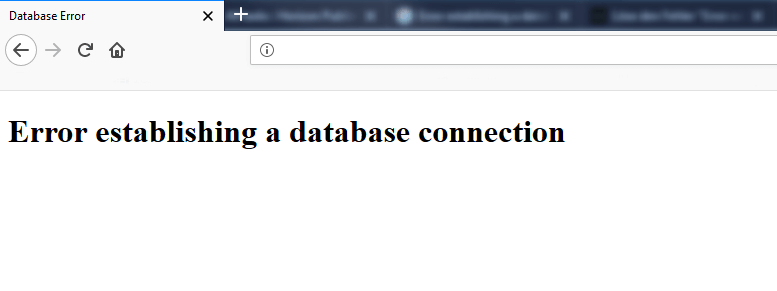 Screenshot der Fehlermeldung „Error establishing a database connection“