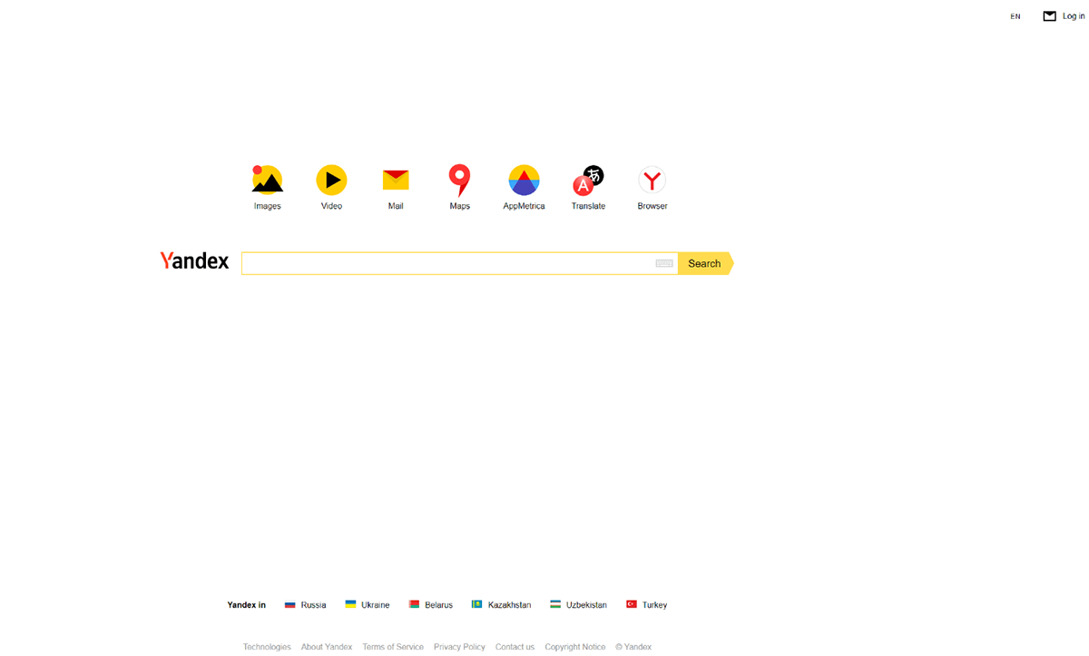 Die Benutzeroberfläche der Suchmaschine Yandex