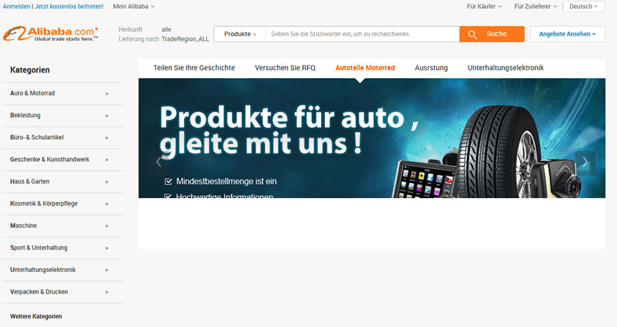 Startseite von Alibaba.com