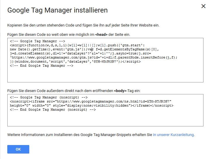 Google Tag Manager: Code-Eingabefelder zur Implementierung