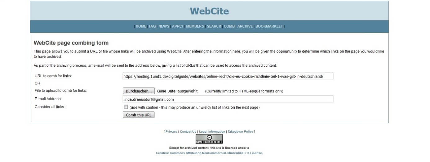 WebCite Formular