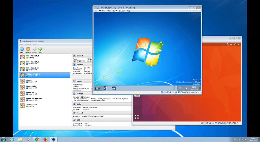 Windows 7 und Ubuntu 17.10 als virtualisierte Gastsysteme via Oracle VM VirtualBox