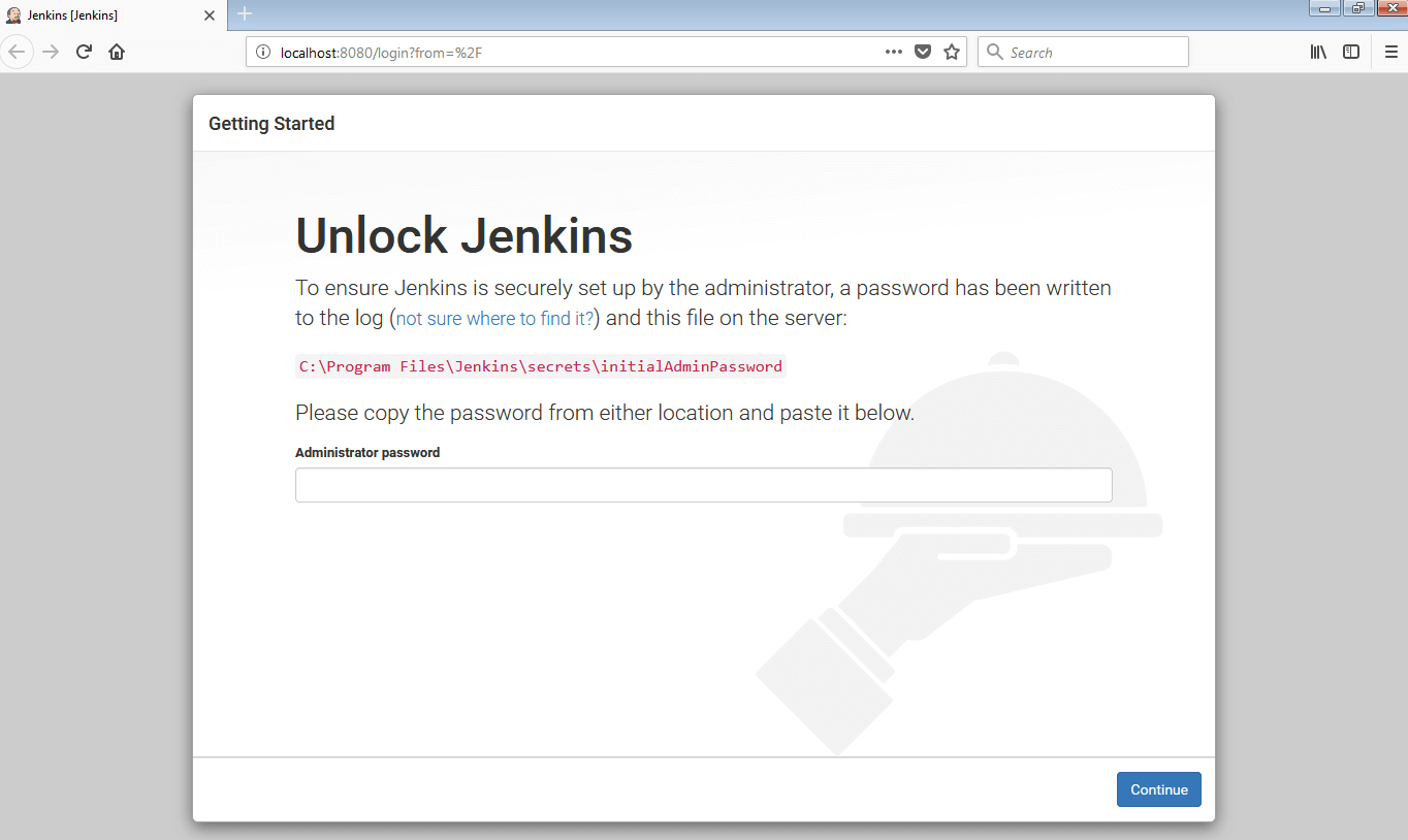 Aufforderung zur Freischaltung der Jenkins-Installation