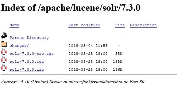 Index der Solr-Download-Pakete auf Mirror-Service