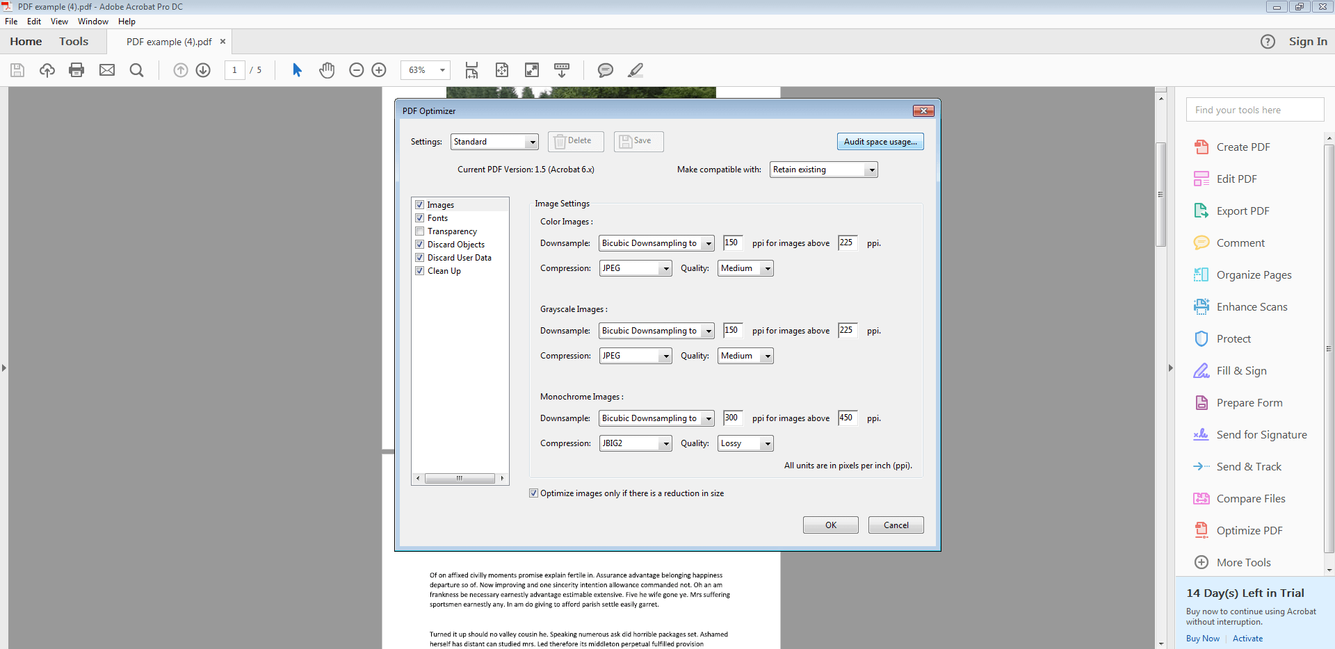 PDF-Optimizer-Benutzeroberfläche