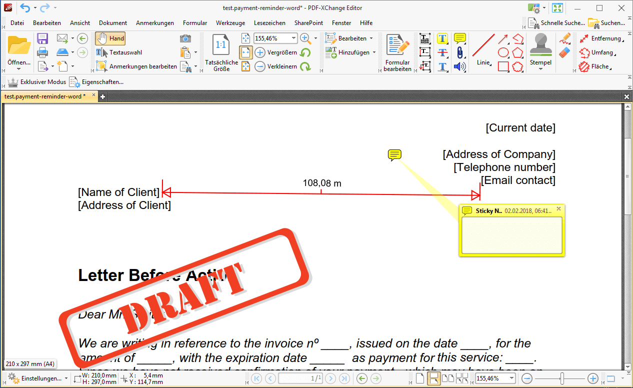 Bearbeitungsfunktionen im PDF-XChange Editor