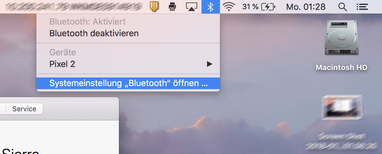 Bluetooth-Symbol in der Menüleiste unter macOS