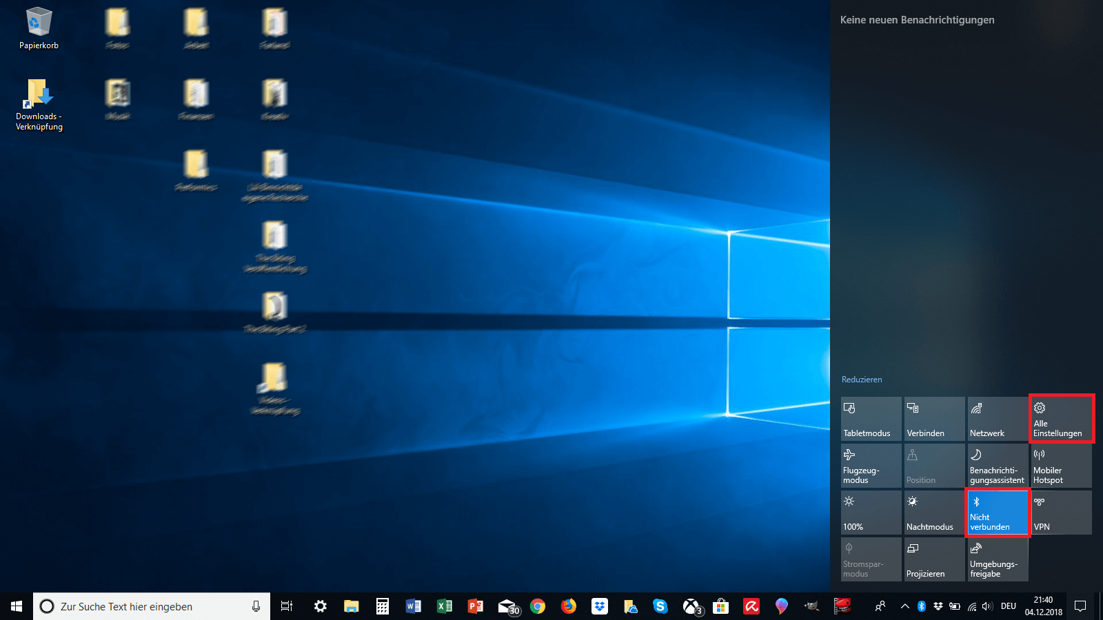 Infobereich auf Windows 10